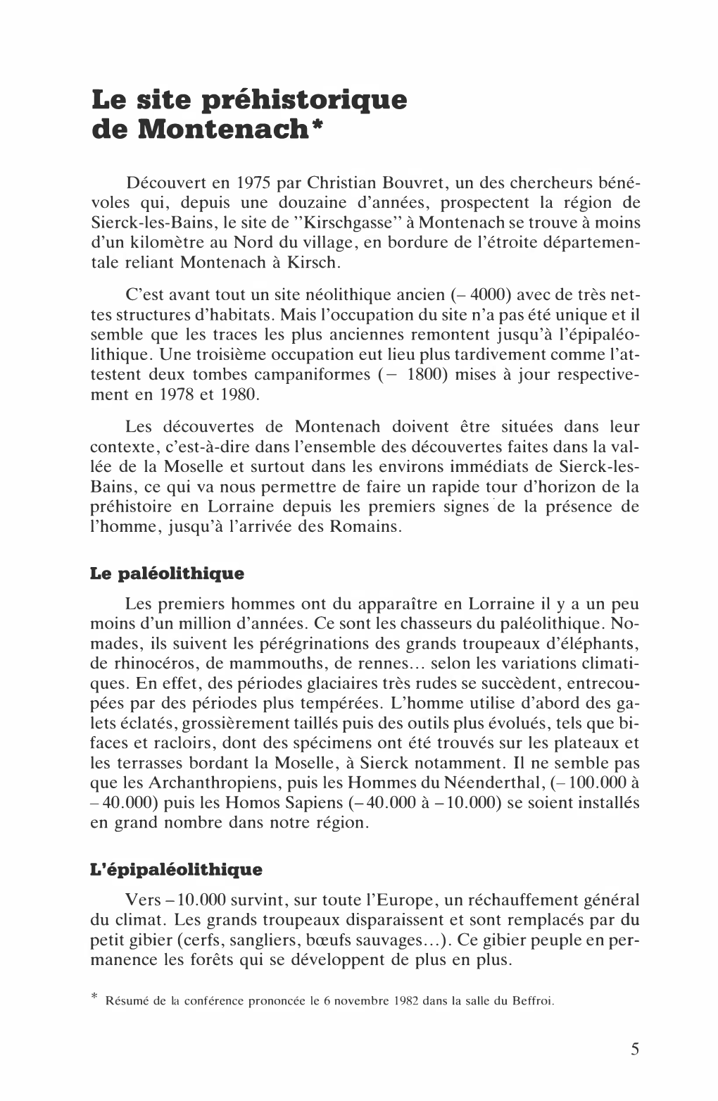 Le Site Préhistorique De Montenach *