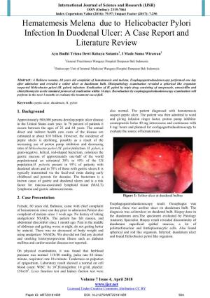 Hematemesis Melena Due to Helicobacter Pylori Infection in Duodenal Ulcer: a Case Report and Literature Review