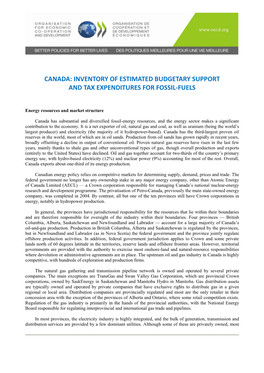 Canada: Inventory of Estimated Budgetary Support and Tax Expenditures for Fossil-Fuels