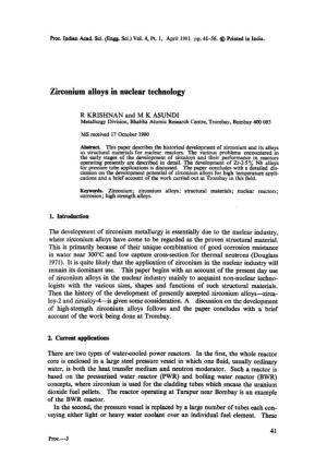 Zirconium Alloys in Nuclear Technology