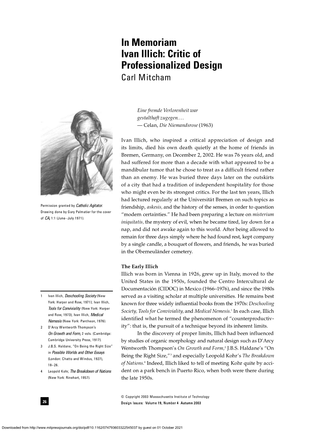 Ivan Illich: Critic of Professionalized Design Carl Mitcham