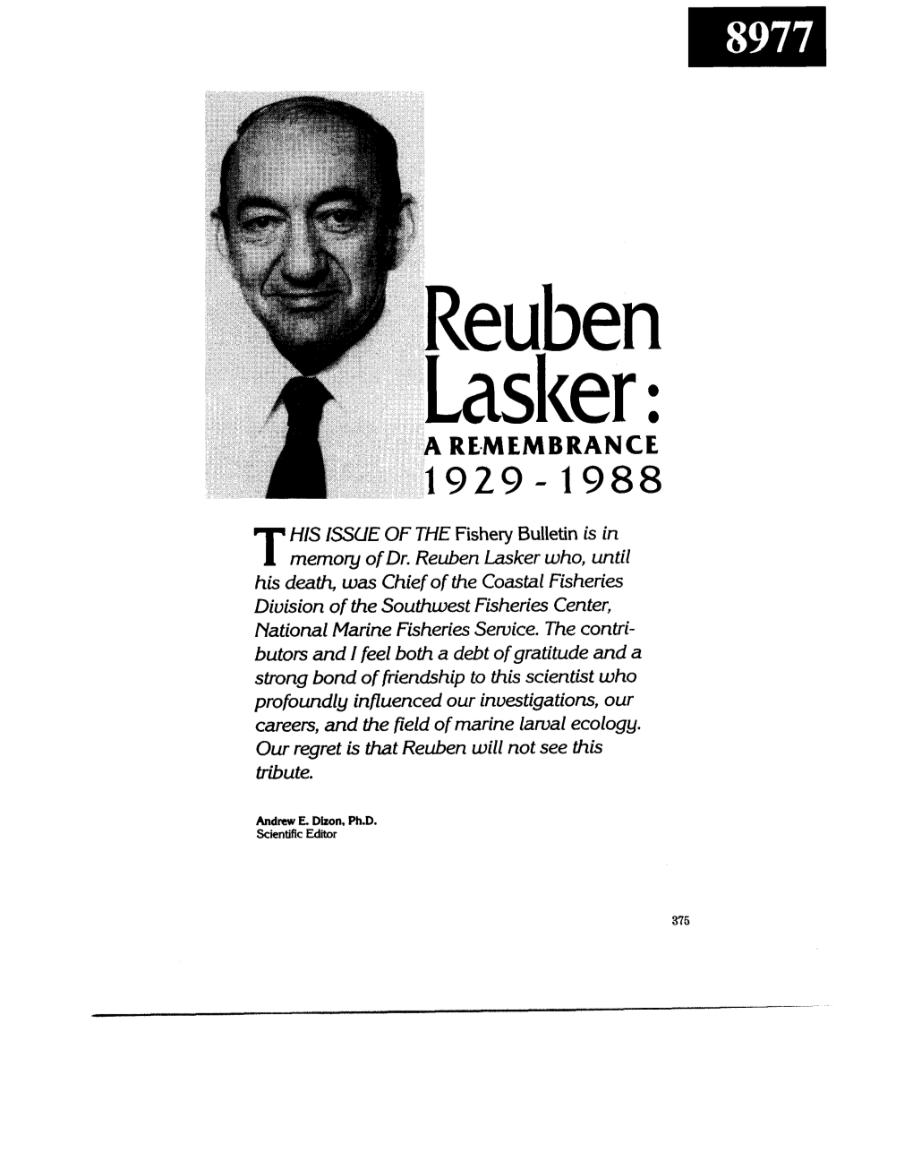T Memo Y of Dr. Reuben Lasker Who, Until