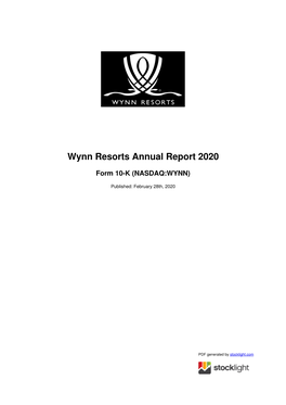 Wynn Resorts Annual Report 2020