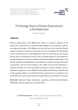 The Strategic Roots of Russian Expansionism in the Middle East Reza Parchizadeh