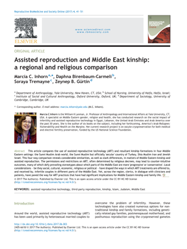 Assisted Reproduction and Middle East Kinship: a Regional and Religious Comparison Marcia C