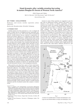 Stand Dynamics After Variable-Retention Harvesting in Mature Douglas-Fir Forests of Western North America1)