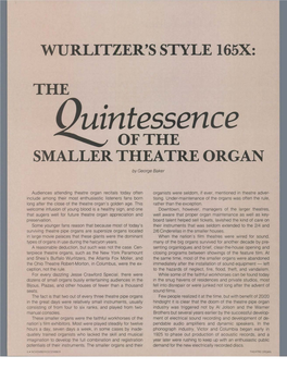 Wurlitzer's S'i'yle 165X: the Ofthe Smaller Theatre Organ