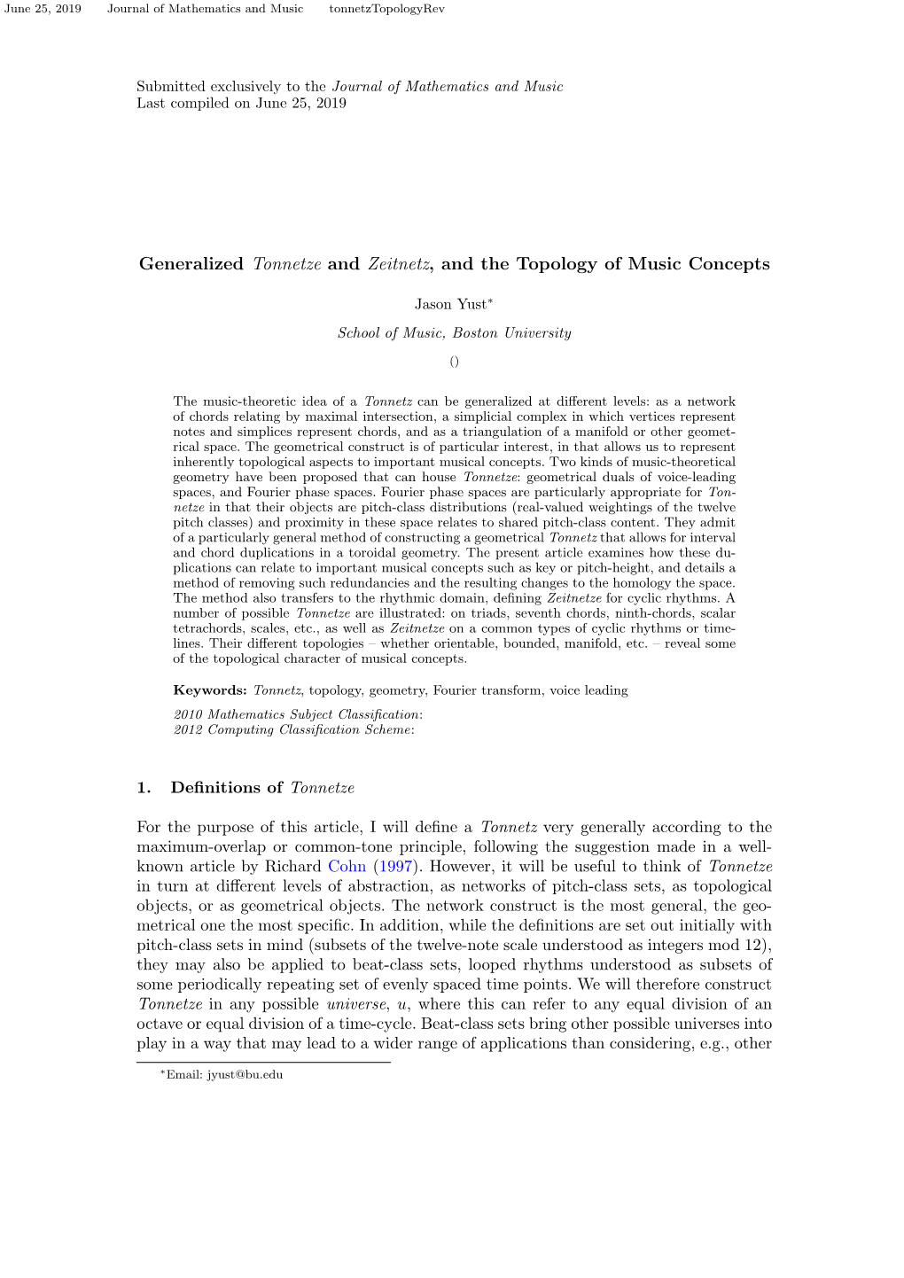 Generalized Tonnetze and Zeitnetz, and the Topology of Music Concepts