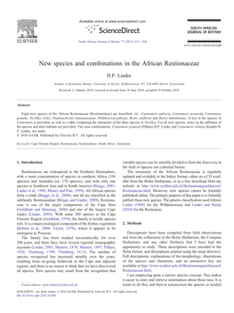 New Species and Combinations in the African Restionaceae