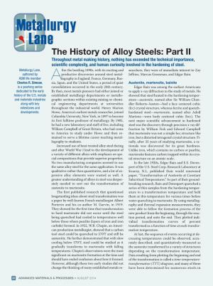 Metallurgy Lane: the History of Alloy Steels