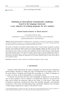 Mediating in Intercultural Communicative Challenges Issued in the Language Classroom: a New Objective in Training Programs for New Teachers