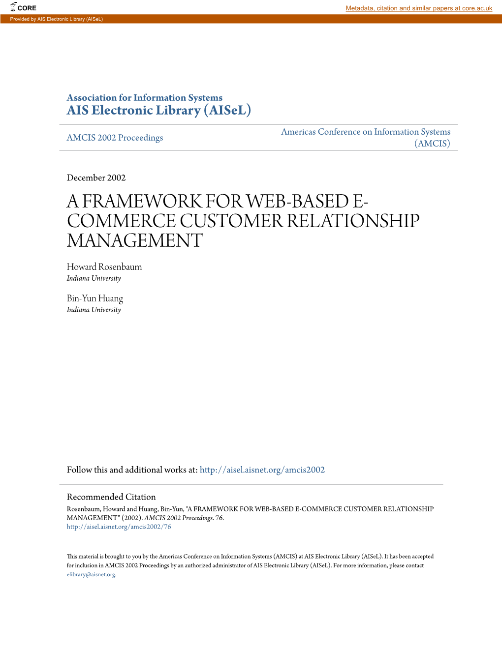 A Framework for Web-Based E-Commerce Customer Relationship Management