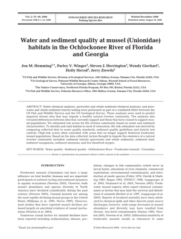 Water and Sediment Quality at Mussel (Unionidae) Habitats in the Ochlockonee River of Florida and Georgia