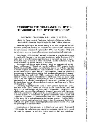 Carbohydrate Tolerance in Hypo- Thyroidism and Hyperthyroidism