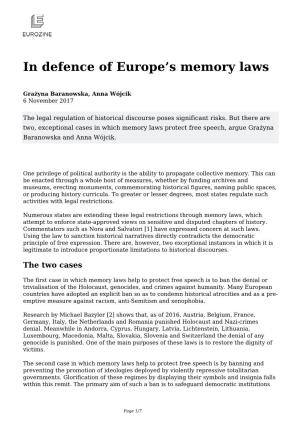 In Defence of Europe's Memory Laws