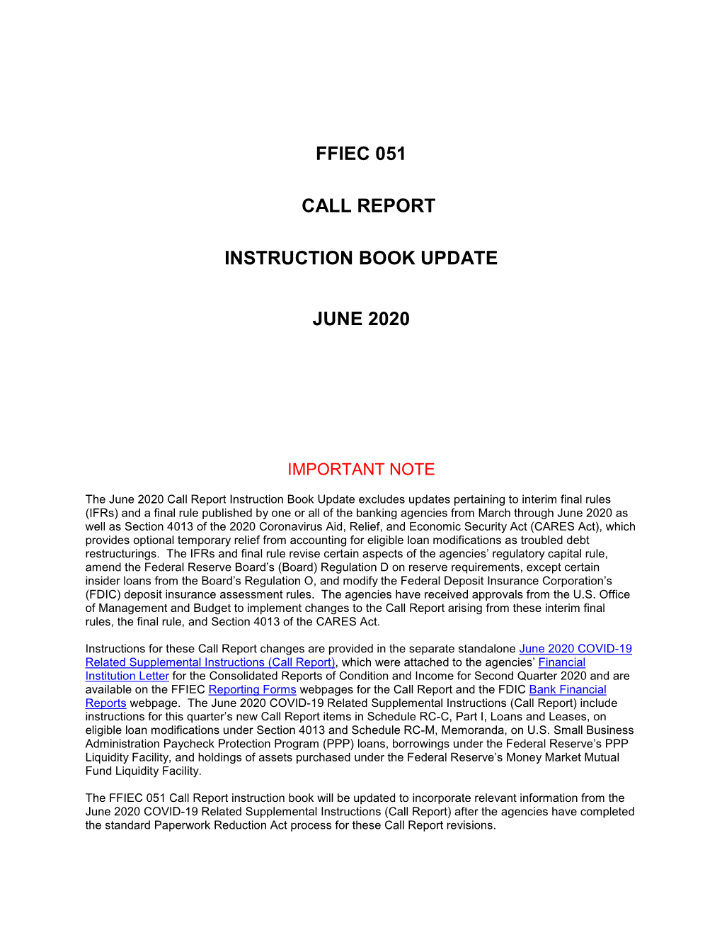 Ffiec 051 Call Report Instruction Book Update