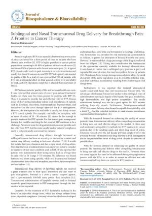 Sublingual and Nasal Transmucosal Drug Delivery for Breakthrough Pain