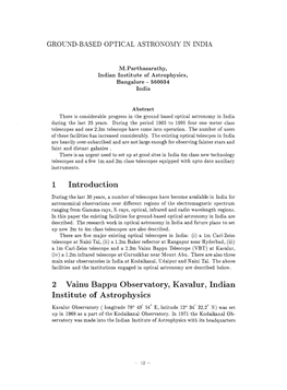 1 Introduction 2 Vainu Bappu Observatory, Kavalur, Indian Institute