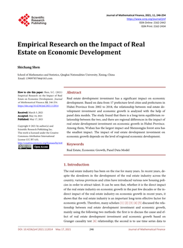 Empirical Research on the Impact of Real Estate on Economic Development