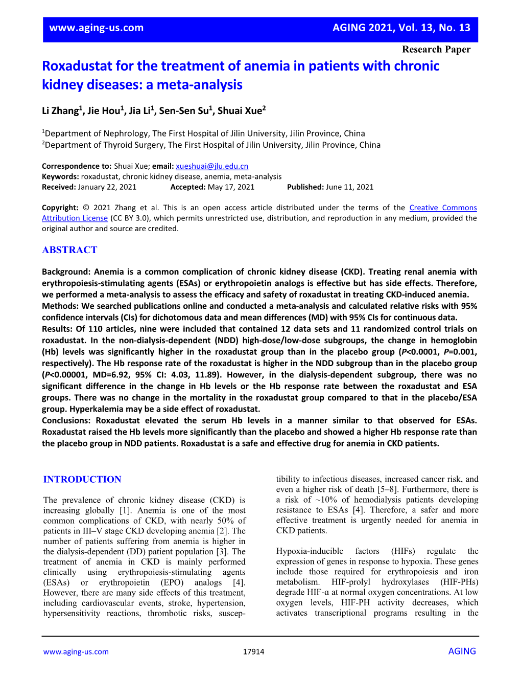 Roxadustat for the Treatment of Anemia in Patients with Chronic Kidney Diseases: a Meta-Analysis