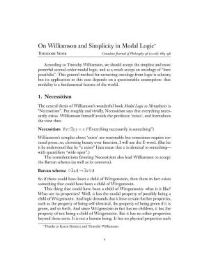 On Williamson and Simplicity in Modal Logic∗ Theodore Sider Canadian Journal of Philosophy 46 (2016): 683–98