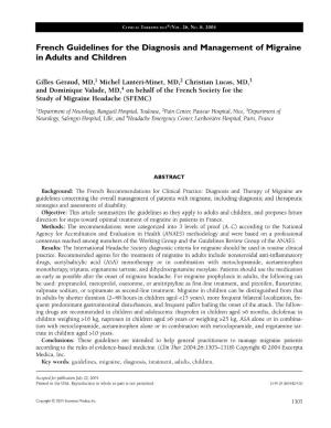 French Guidelines for the Diagnosis and Management of Migraine in Adults and Children