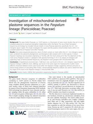 Investigation of Mitochondrial-Derived Plastome Sequences in the Paspalum Lineage (Panicoideae; Poaceae) Sean V