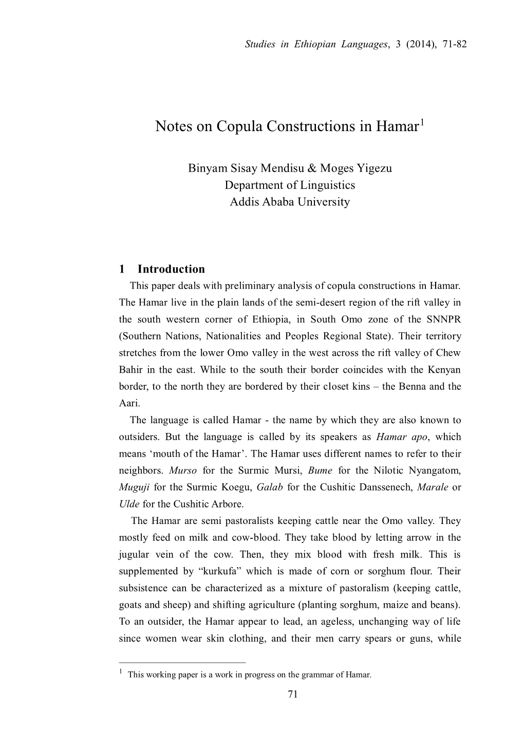 Notes on Copula Constructions in Hamar1