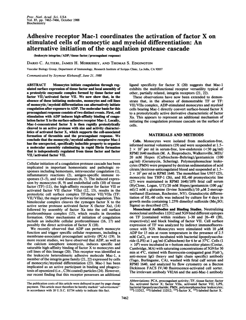 Adhesive Receptor Mac-1 Coordinates the Activation of Factor X On