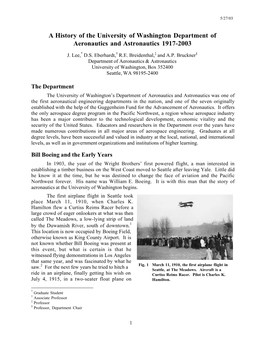 A History of the University of Washington Department of Aeronautics and Astronautics 1917-2003
