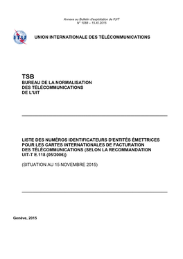 Tsb Bureau De La Normalisation Des Télécommunications De L'uit
