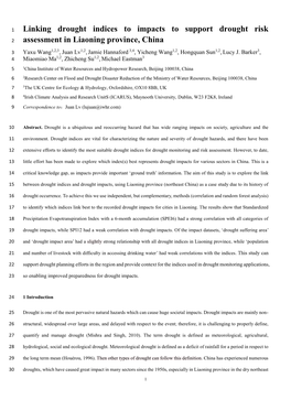 Linking Drought Indices to Impacts to Support Drought Risk Assessment in Liaoning Province, China