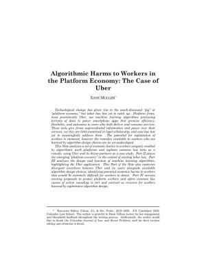 Algorithmic Harms to Workers in the Platform Economy: the Case of Uber