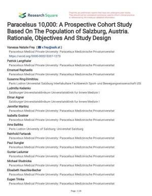 A Prospective Cohort Study Based on the Population of Salzburg, Austria. Rationale, Objectives and Study Design