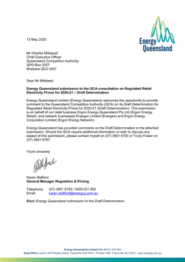 Energy Queensland Submission to the QCA Consultation on Regulated Retail Electricity Prices for 2020-21 – Draft Determination