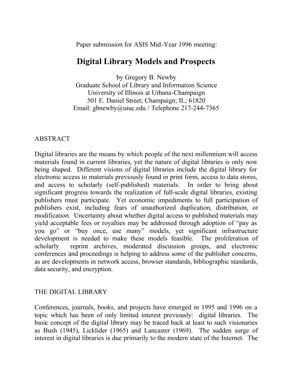 Digital Library Models and Prospects