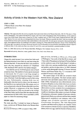 Activity of Birds in the Western Hutt Hills, New Zealand