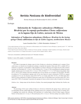 Infestación De Nodipecten Subnodosus (Mollusca: Bivalvia) Por La Esponja Perforadora Cliona Californiana En La Laguna Ojo De Liebre, Noroeste De México