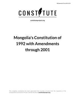 Mongolia's Constitution of 1992 with Amendments Through 2001