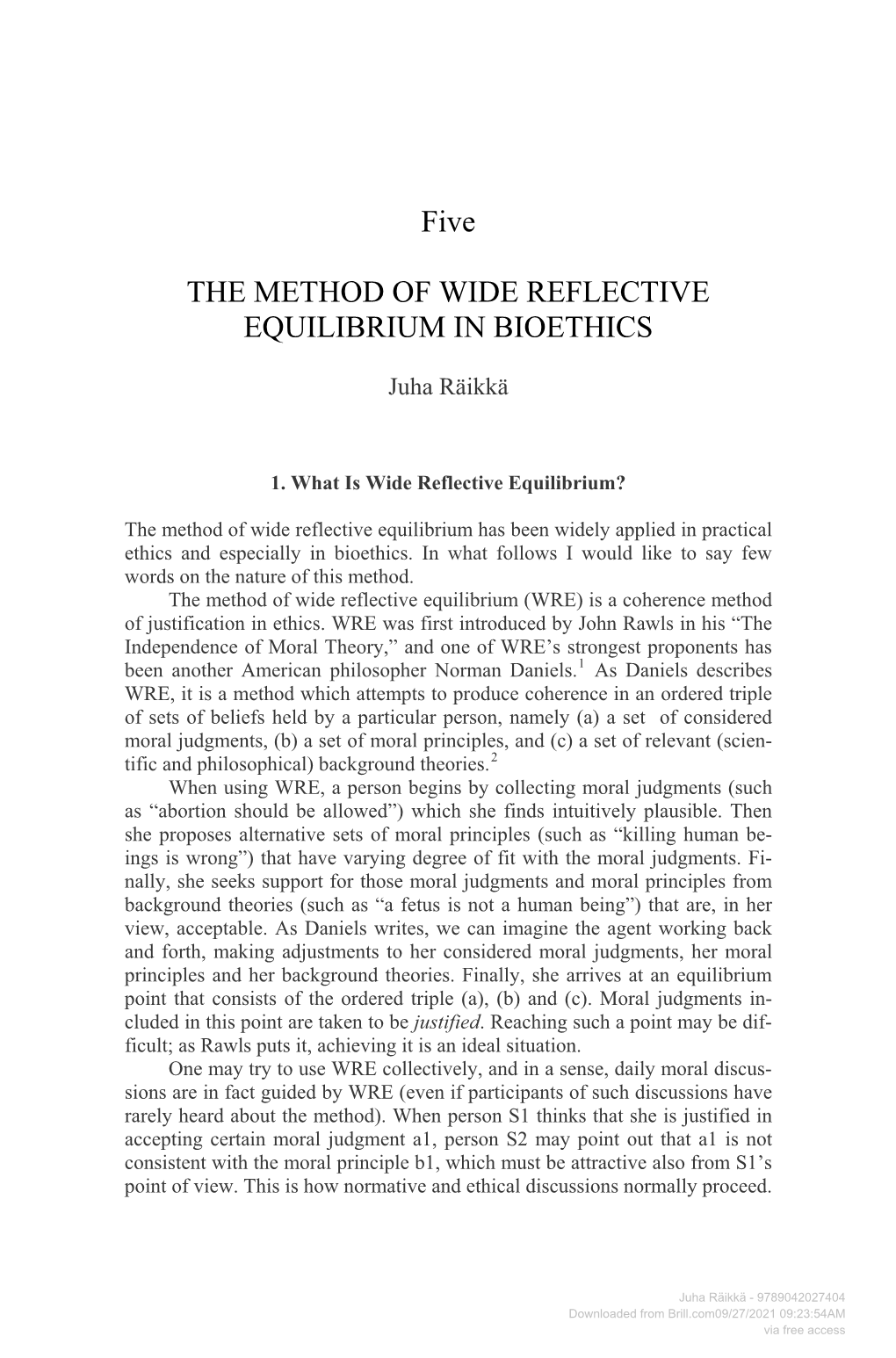 Five the METHOD of WIDE REFLECTIVE EQUILIBRIUM IN