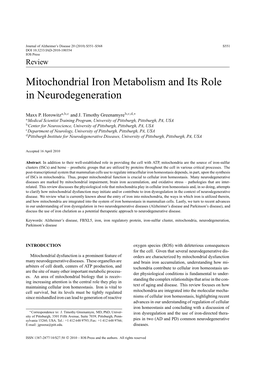 Mitochondrial Iron Metabolism and Its Role in Neurodegeneration
