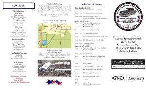 Schedule of Events Central Spring Nationals July 1-3, 2021 Auburn Auction Park 5536 County Road 11A Auburn, Indiana