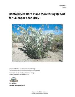 Hanford Site Rare Plant Monitoring Report for Calendar Year 2015