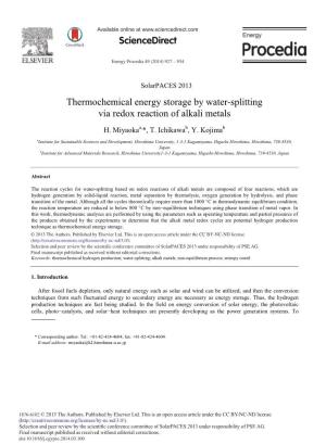 Thermochemical Energy Storage by Water-Splitting Via Redox Reaction of Alkali Metals
