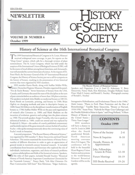 October 1999 SOCIETY History of Science at the 16Th International Botanical Congress