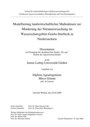 Modellierung Landwirtschaftlicher Maßnahmen Zur Minderung Der Nitratauswaschung Im Wasserschutzgebiet Getelo-Itterbeck in Niedersachsen