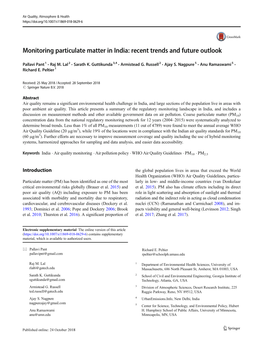 Monitoring Particulate Matter in India: Recent Trends and Future Outlook