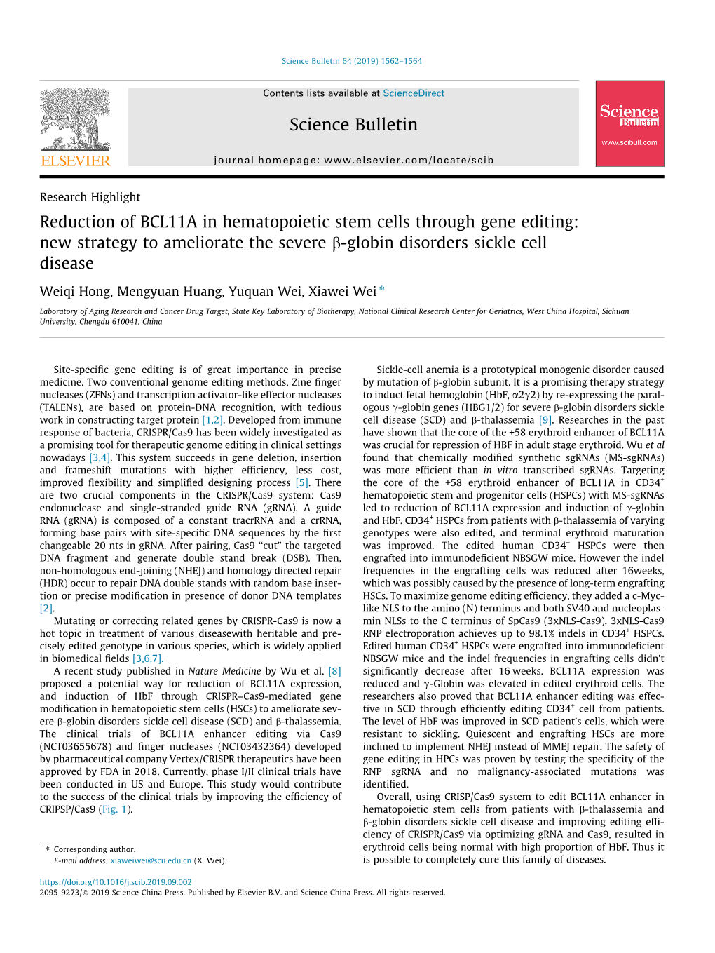 Reduction of BCL11A in Hematopoietic Stem Cells Through