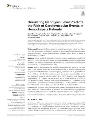 Circulating Neprilysin Level Predicts the Risk of Cardiovascular Events in Hemodialysis Patients
