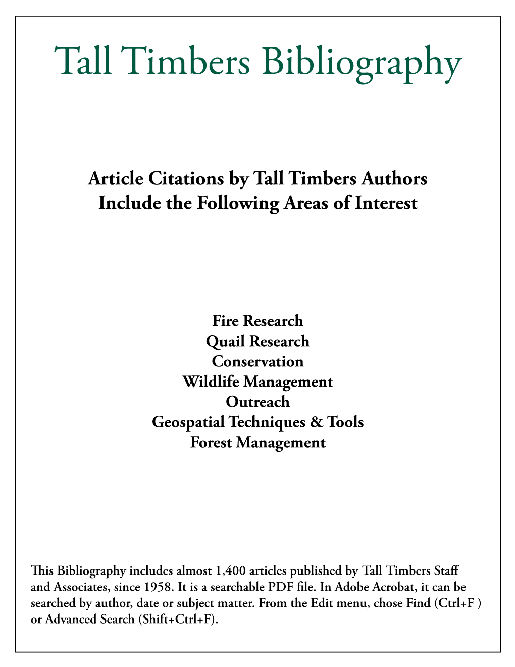 Tall Timbers Bibliography